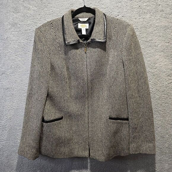 Talbots Jacket 14 Italian Wool Leather Tweed Office Siren Church Secretary - Picture 1 of 14